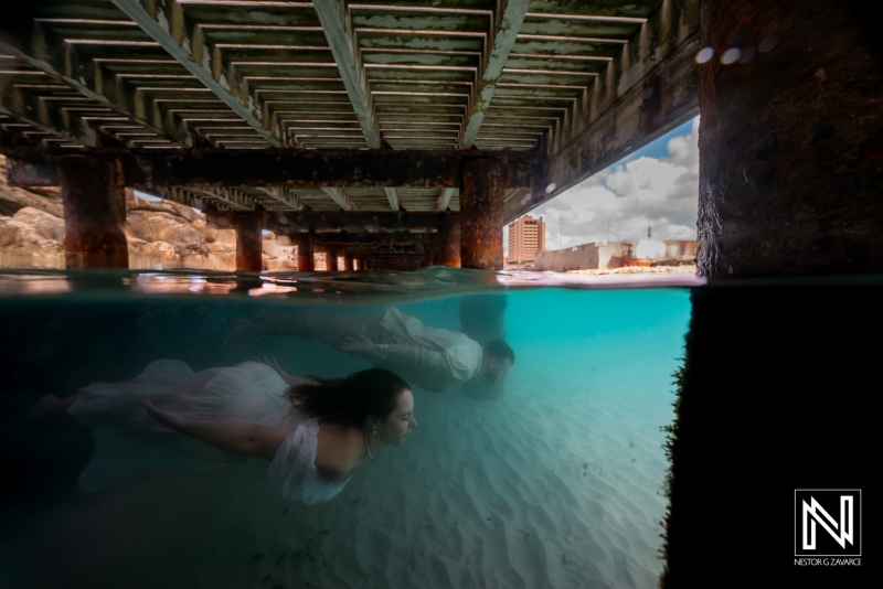 Bride Swimming beneath the Pier