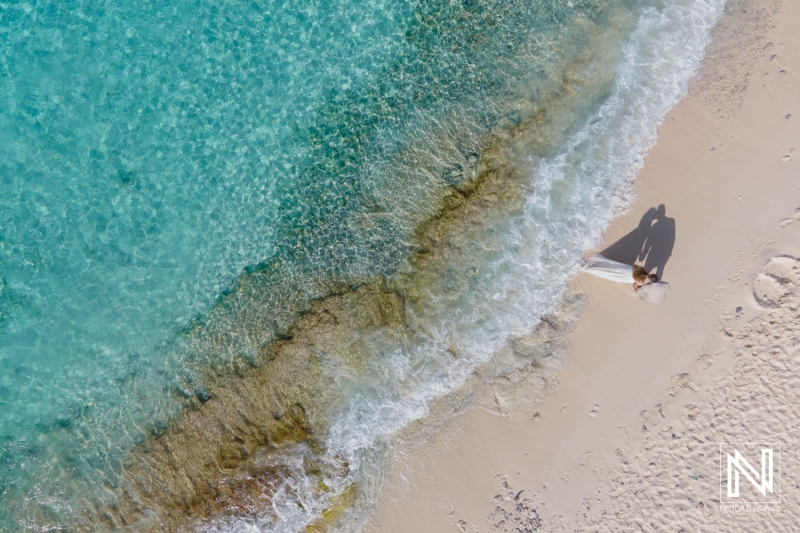 Trash the Dress drone photoshoot session at Cas Abao Beach