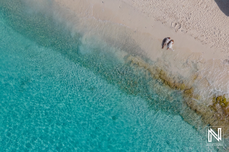 Trash the Dress drone photoshoot session at Cas Abao Beach
