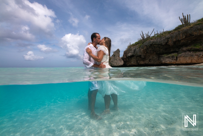 Trash the Dress underwater photoshoot session at Cas Abao Beach