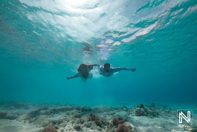 Trash the Dress underwater photoshoot session at Cas Abao Beach