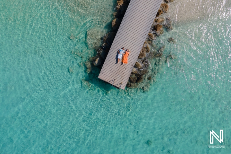Couple drone photo at Playa Porto Mari