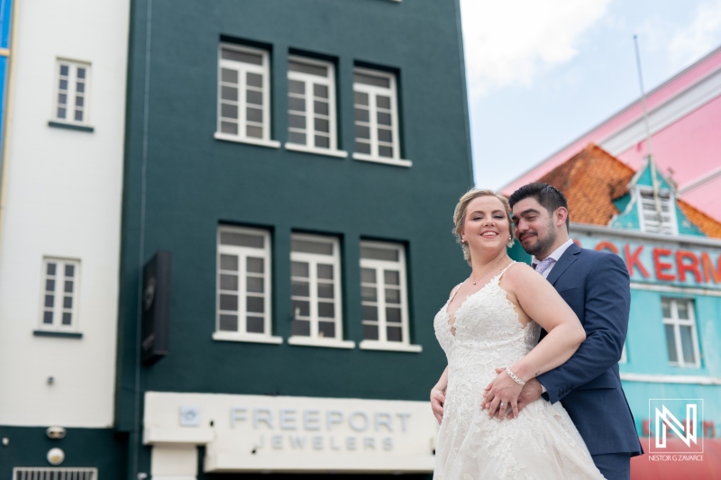 Bride and groom celebrate love in vibrant Curacao during their Trash the Dress session