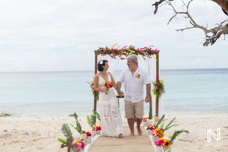 Couple walking down the aisle