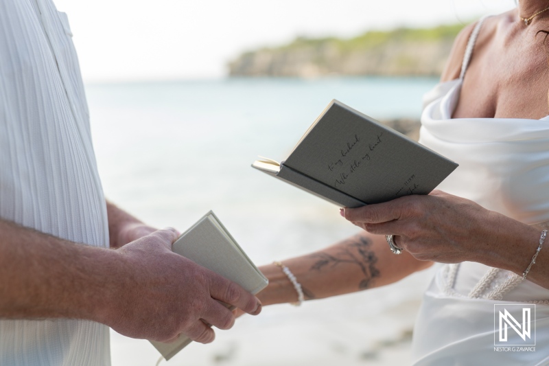 Couple renews vows by the beach in Curacao during a romantic ceremony surrounded by nature