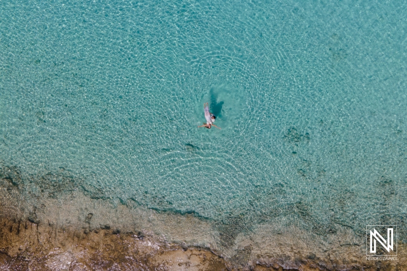 Couple photoshoot at Cas Abao Beach drone shot