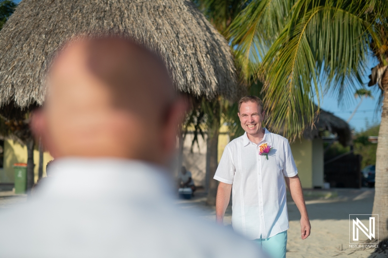 Groom walking down the aisle