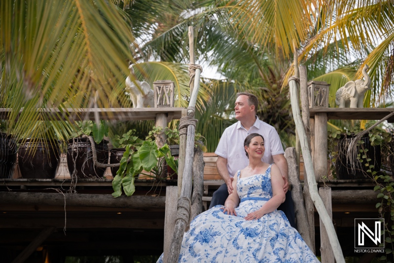 Nicole and Zachary on a Rustic Garden Stairway
