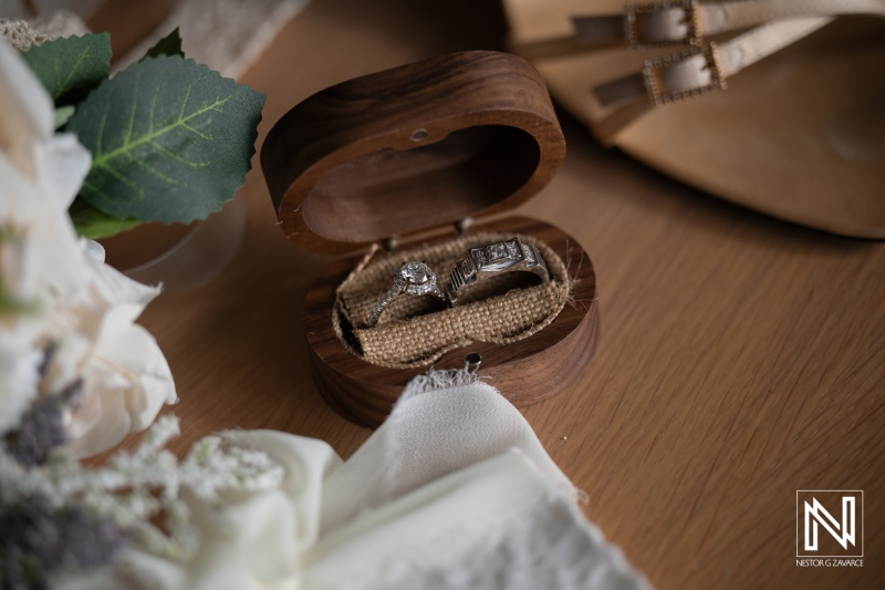 Vow renewal ceremony at Curacao Marriott Beach Resort with wedding rings displayed