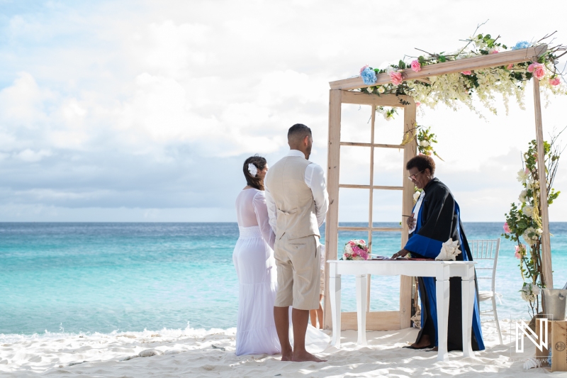 Bride and groom at the beach
