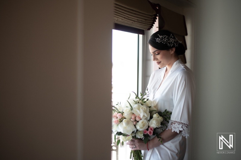 Bride in bathrobe