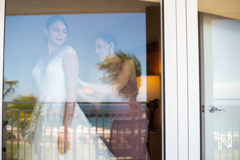 Bride getting dressed