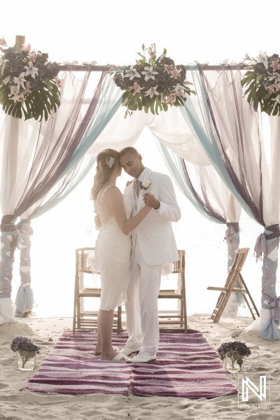 Bride and groom first dance in the beach gazebo