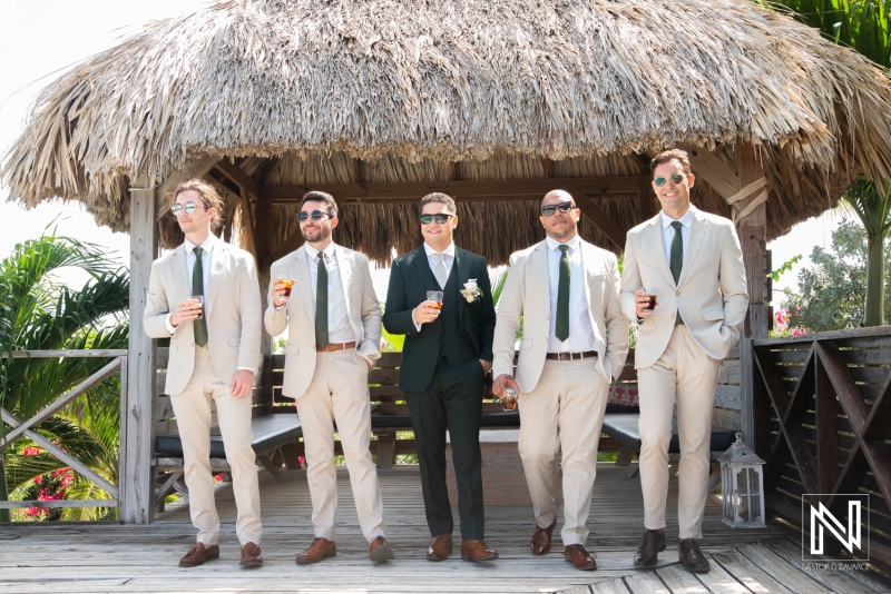 Groom and groomsmen walking