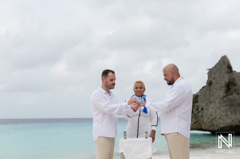 LGBT wedding ceremony at sunrise on the beautiful Cas Abao Beach in Curacao