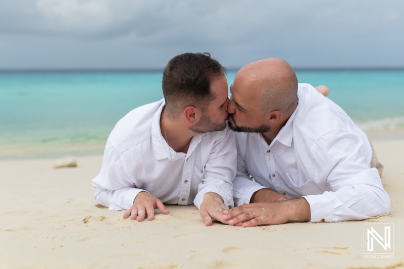 Celebrating love at sunrise on Cas Abao Beach in Curacao for a memorable LGBT wedding