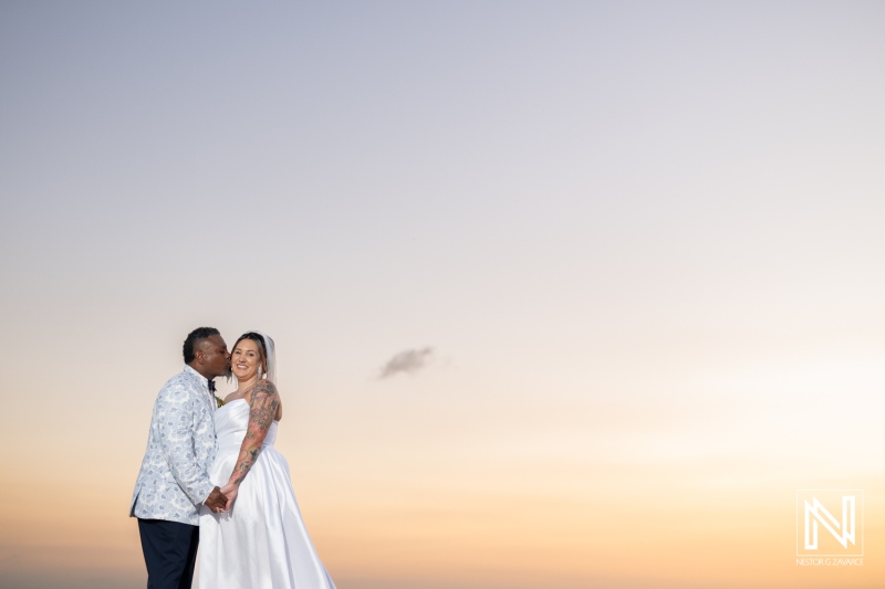 Bride and groom sunset photoshoot session