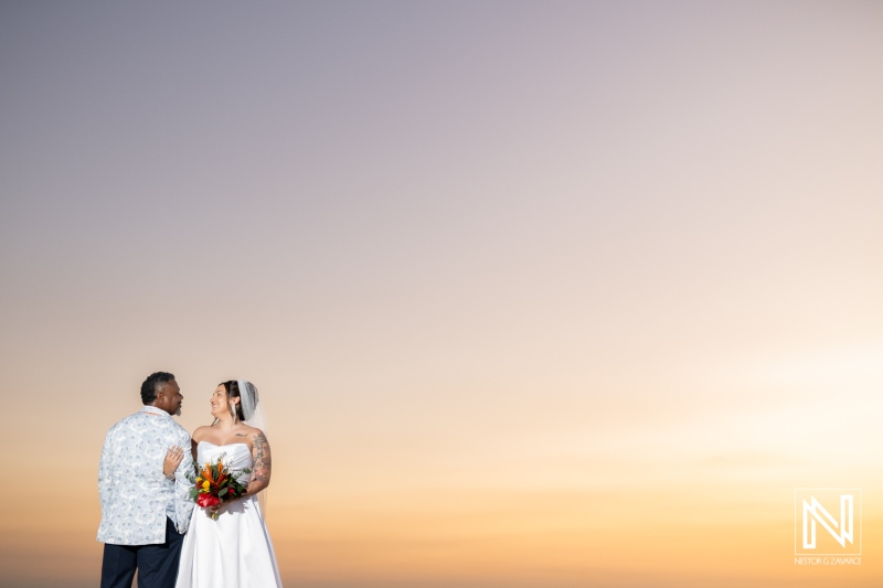 Bride and groom sunset photoshoot session