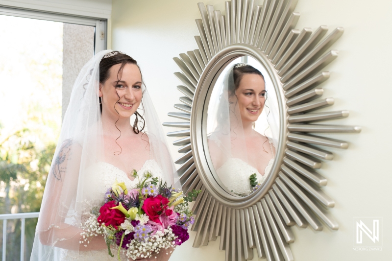 Bride close to the mirror
