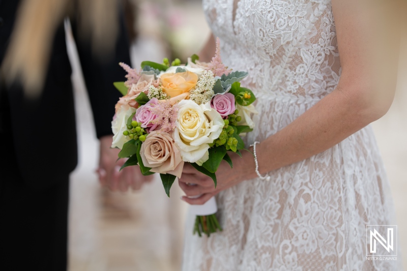 Beautiful wedding bouquet at a destination ceremony in Sunscape Curacao