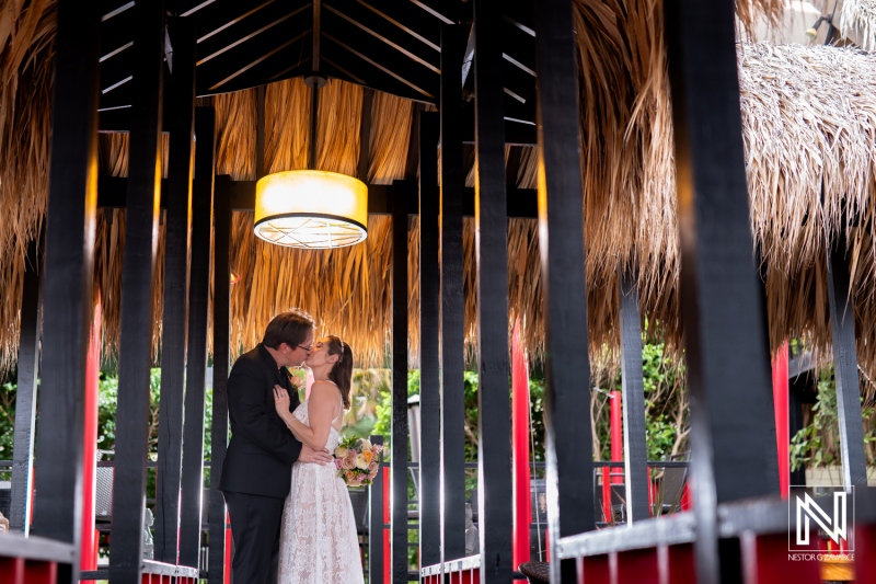 Destination wedding in Curacao at Sunscape, celebrating love under a beautiful gazebo