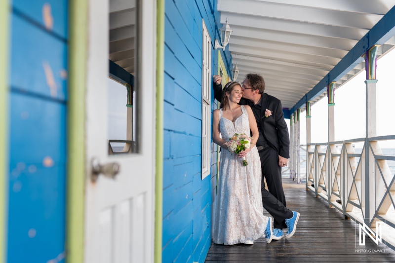 Couple enjoys a romantic moment during destination wedding at Sunscape Curacao