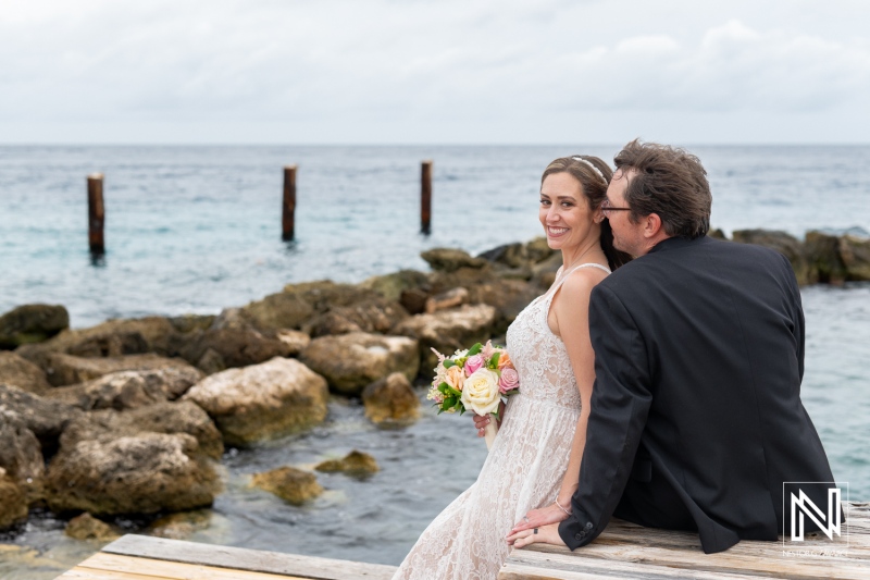 Couple enjoying their romantic wedding moment at Sunscape Curacao by the ocean
