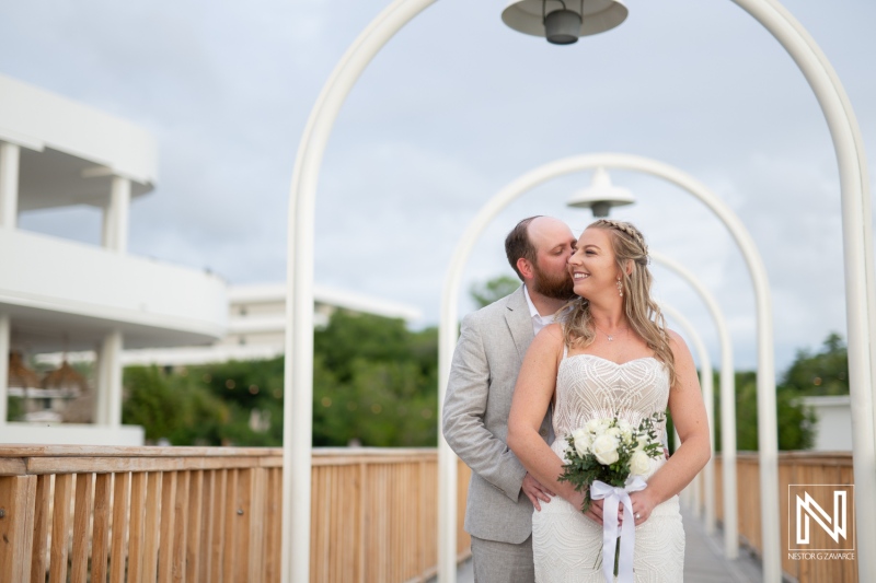 Couple celebrates their wedding at The Rif at Mangrove Beach in Curacao amidst beautiful scenery and joyful atmosphere