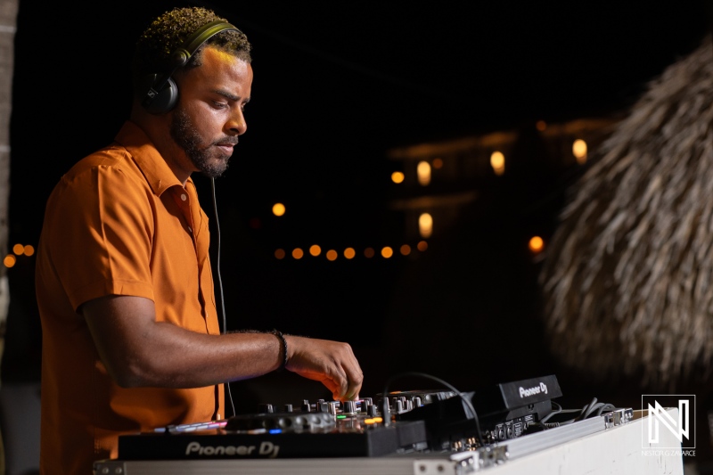 DJ performing at a wedding celebration in Curacao at The Rif at Mangrove Beach Corendon during a lively evening event