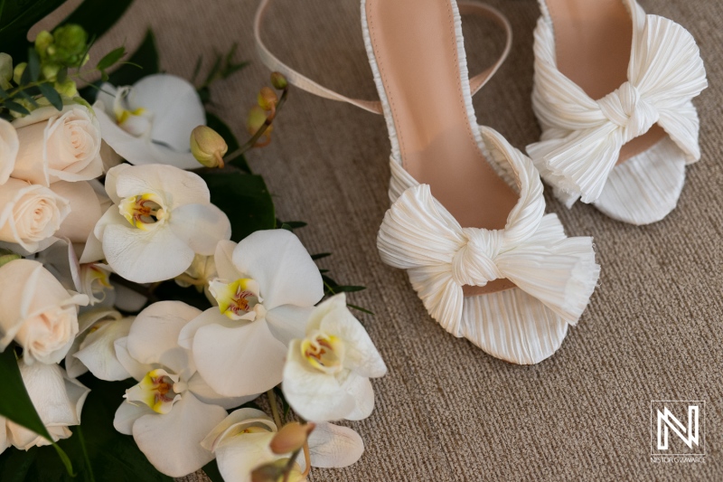 Bridal shoes and bouquet