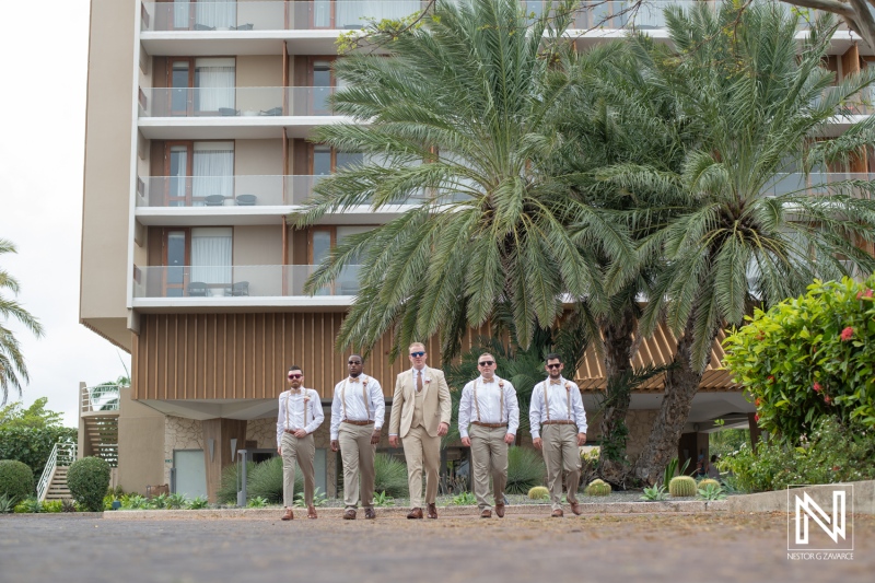 Groom and groomsmen walking