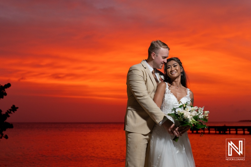 Bride and groom sunset photoshoot session