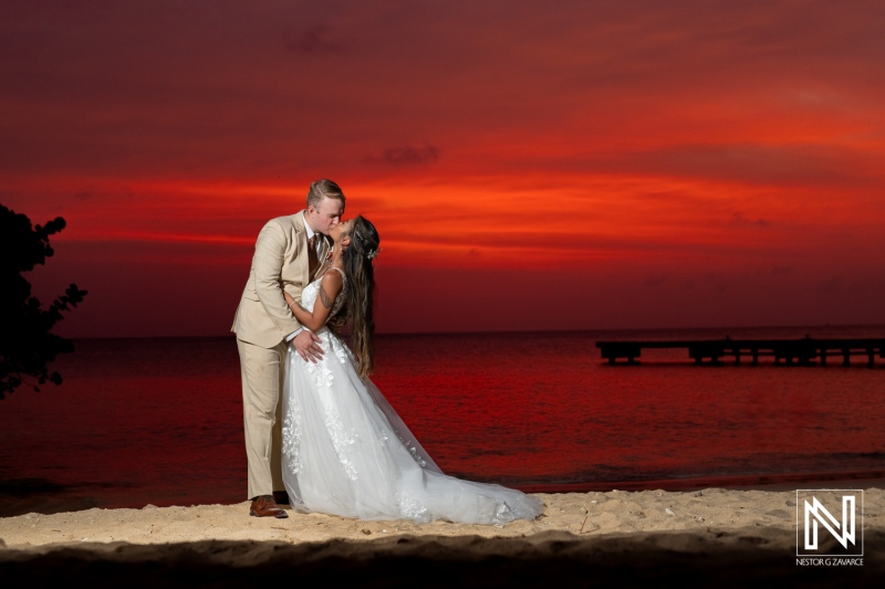 Bride and groom sunset photoshoot session