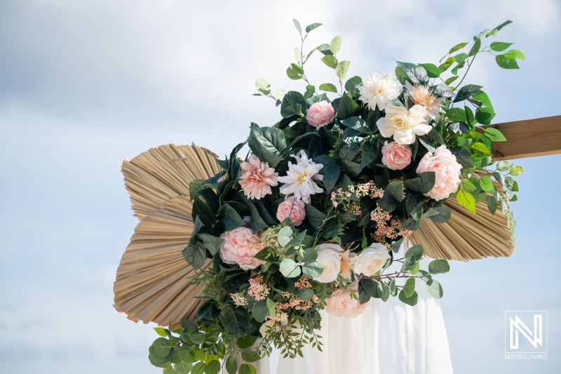 Wedding decorations at Playa Hunku in Curacao during a wedding ceremony
