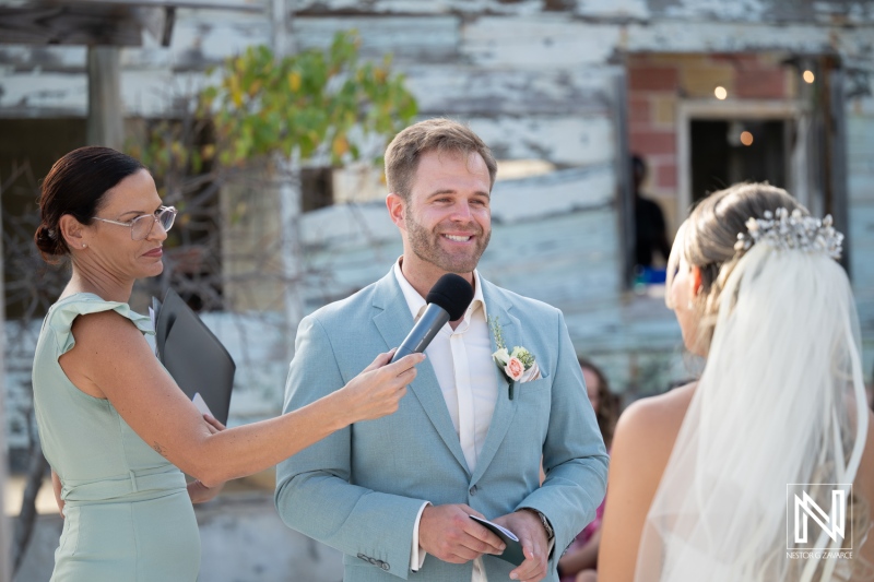Wedding ceremony at Playa Hunku in Curacao with couple and officiant present