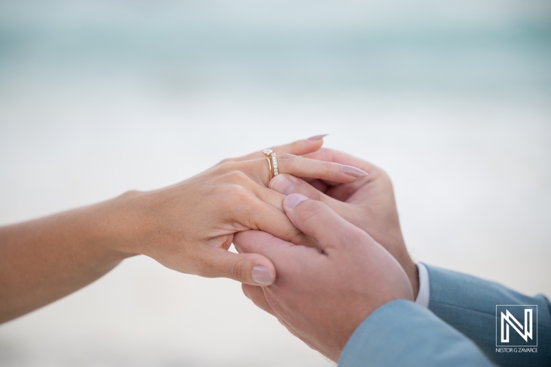 Wedding ceremony at Playa Hunku in Curacao during sunset