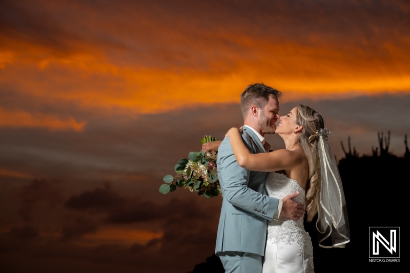 Wedding celebration at Playa Hunku in Curacao during sunset