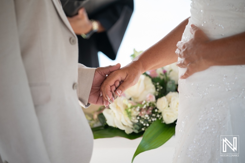 Couple exchanges vows during wedding ceremony at Karakter in Curacao