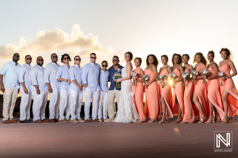 Bridal party sunset group shot