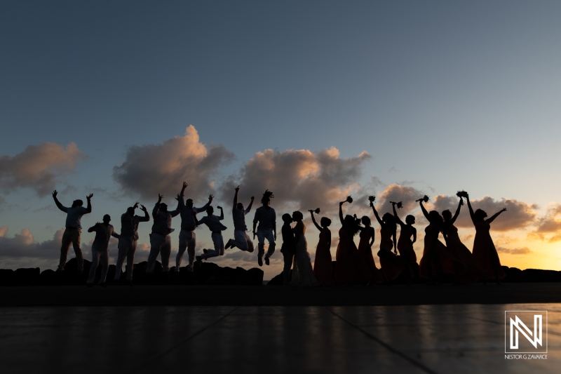 Bridal party sunset group shot