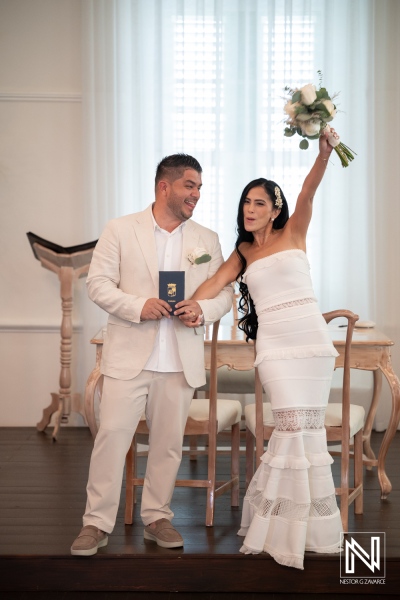 Couple celebrates wedding ceremony at Avila Beach Hotel in Curacao