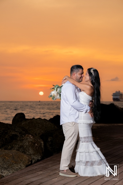 Wedding at Avila Beach Hotel in Curacao with sunset backdrop