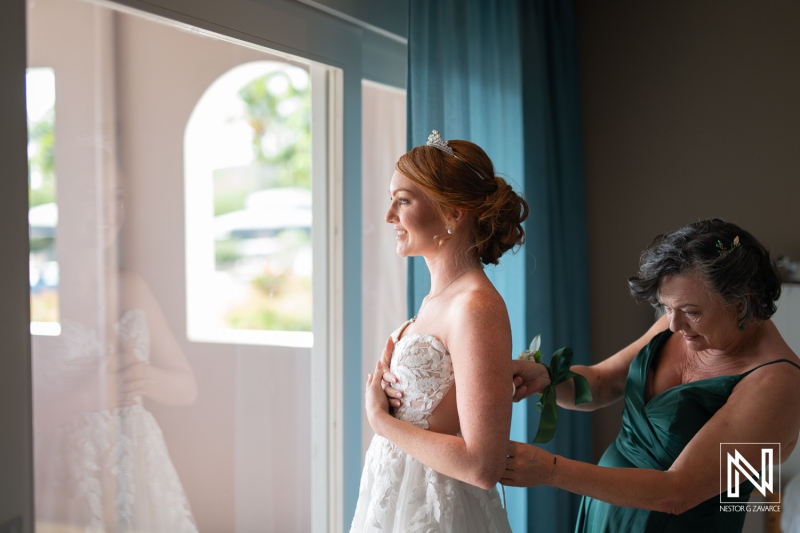 Beautiful bride prepares for her wedding at Karakter in Curacao during a sunny afternoon