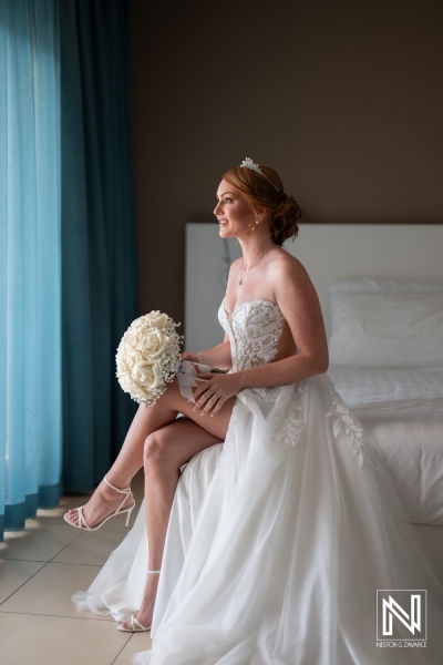 Beautiful bride preparing for her wedding at Karakter in Curacao during a sunny day