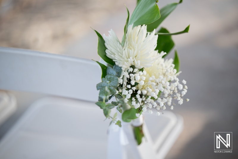 Beautiful floral arrangement at a wedding venue in Curacao, showcasing elegance and nature's charm