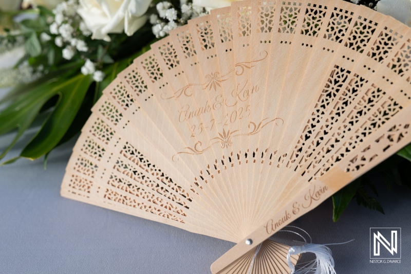 Elegant wedding fan at Karakter in Curacao celebrating a special day with love and joy on 25th of May, 2023