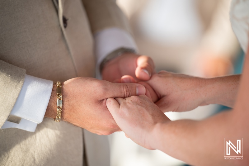Couple exchanging vows during a romantic wedding ceremony at Karakter in Curacao