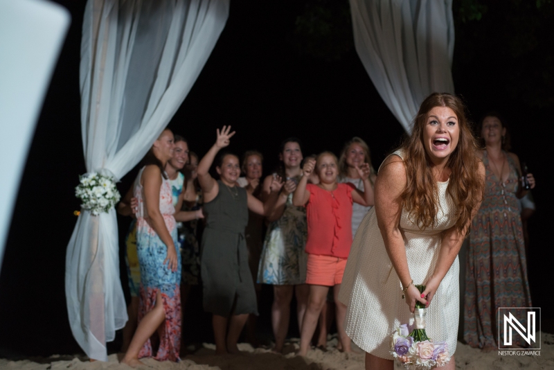 Bride trowing her bouquet