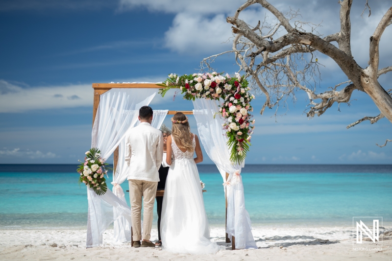 Bride and groom at the wedding gazebo