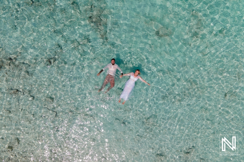 Bride and groom photoshoot drone shot